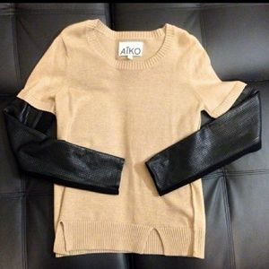 Aiko Tops - AIKO sabine leather sleeve, cotton/cashmere blend Aiko Tops - AIKO sabine leather sleeve, cotton/cashmere blend